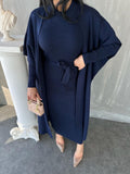 Ensemble robe longue côtelée et cape ample