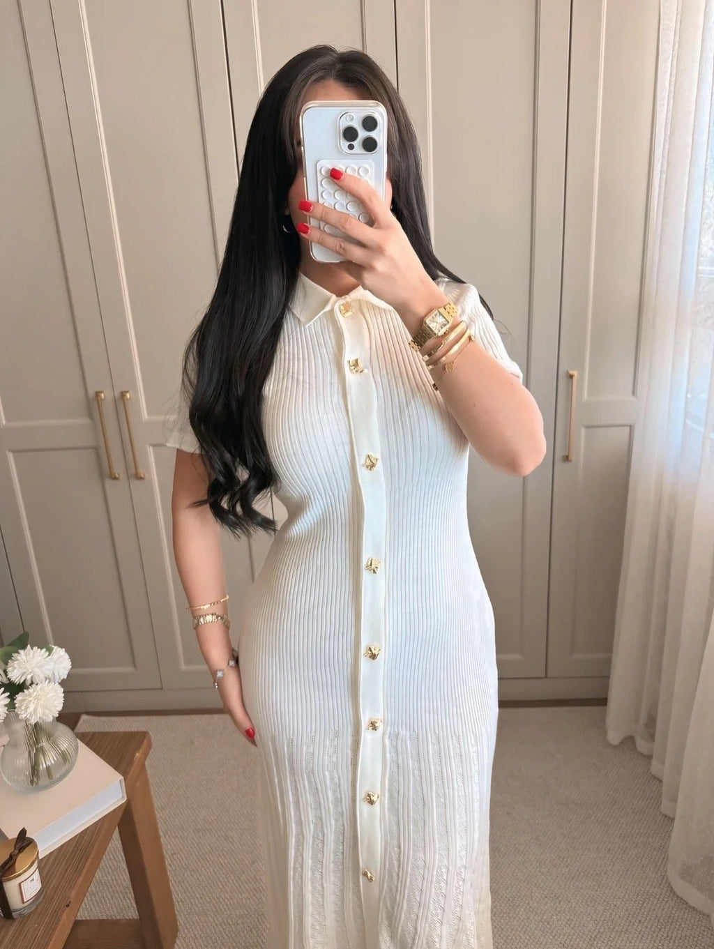 Robe Longue Boutonnée Bleu Marine