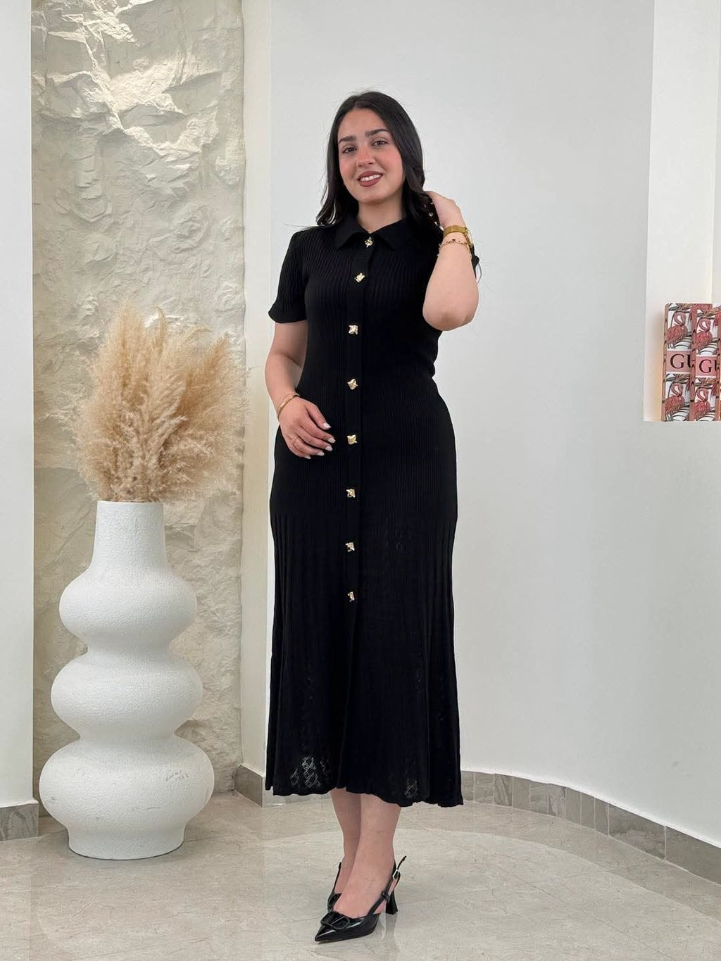 Robe Longue Boutonnée Bleu Marine