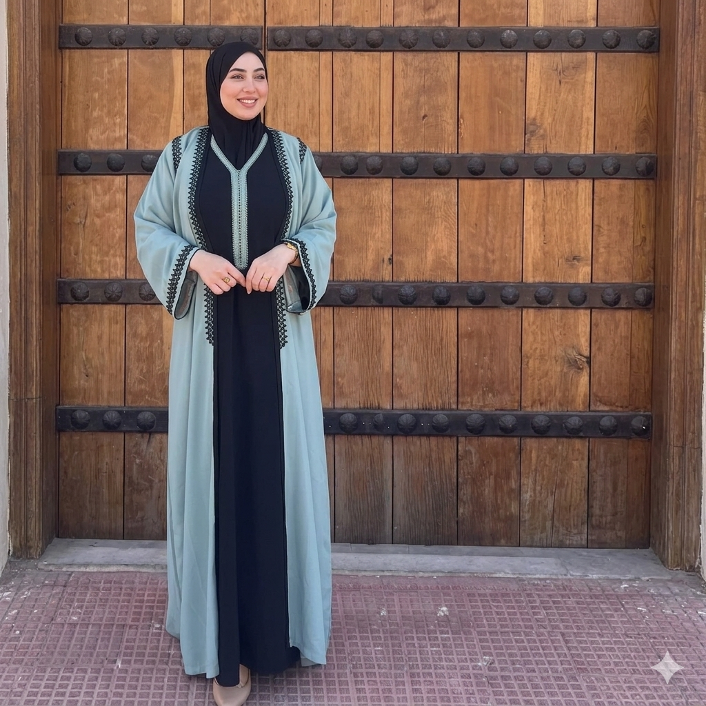 طقم تقليدي راقٍ مكوّن من كيمونو وقفطان بلمسة مغربية أصيلة ✨