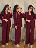 Ensemble 3 Pièces en Maille Fine — Cardigan, Top & Pantalon Fluide