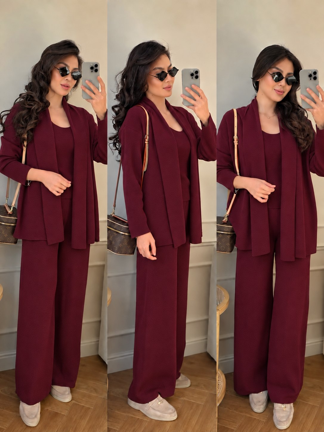 Ensemble 3 Pièces en Maille Fine — Cardigan, Top & Pantalon Fluide