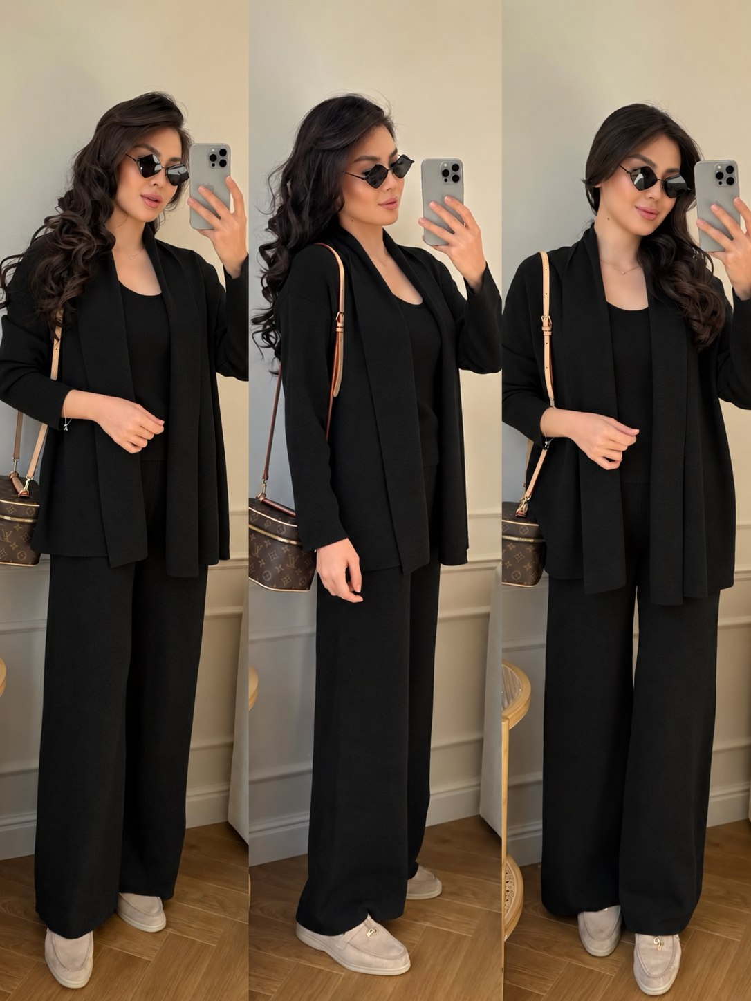 Ensemble 3 Pièces en Maille Fine — Cardigan, Top & Pantalon Fluide