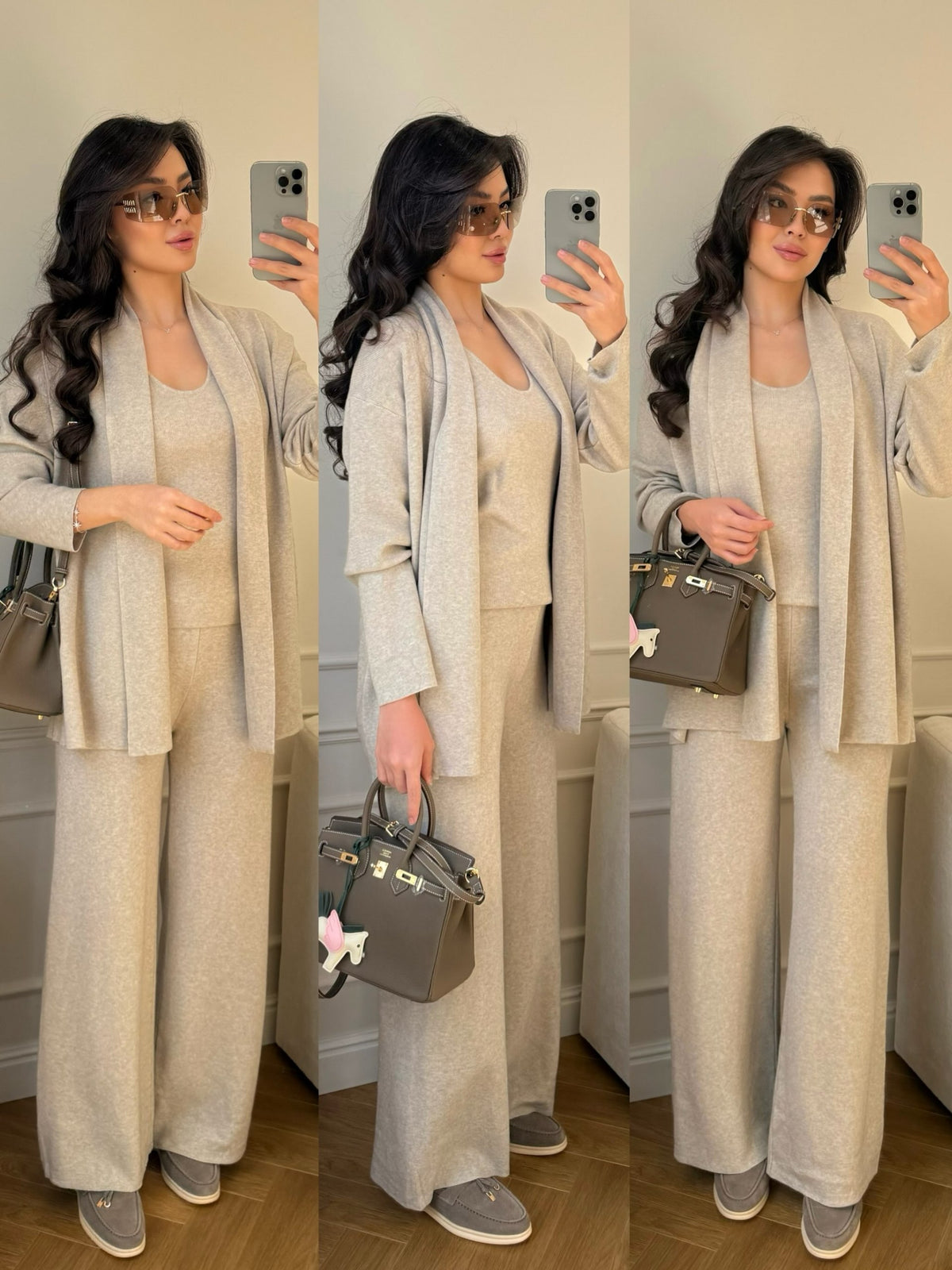 Ensemble 3 Pièces en Maille Fine — Cardigan, Top & Pantalon Fluide
