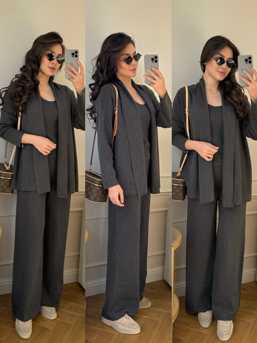 Ensemble 3 Pièces en Maille Fine — Cardigan, Top & Pantalon Fluide