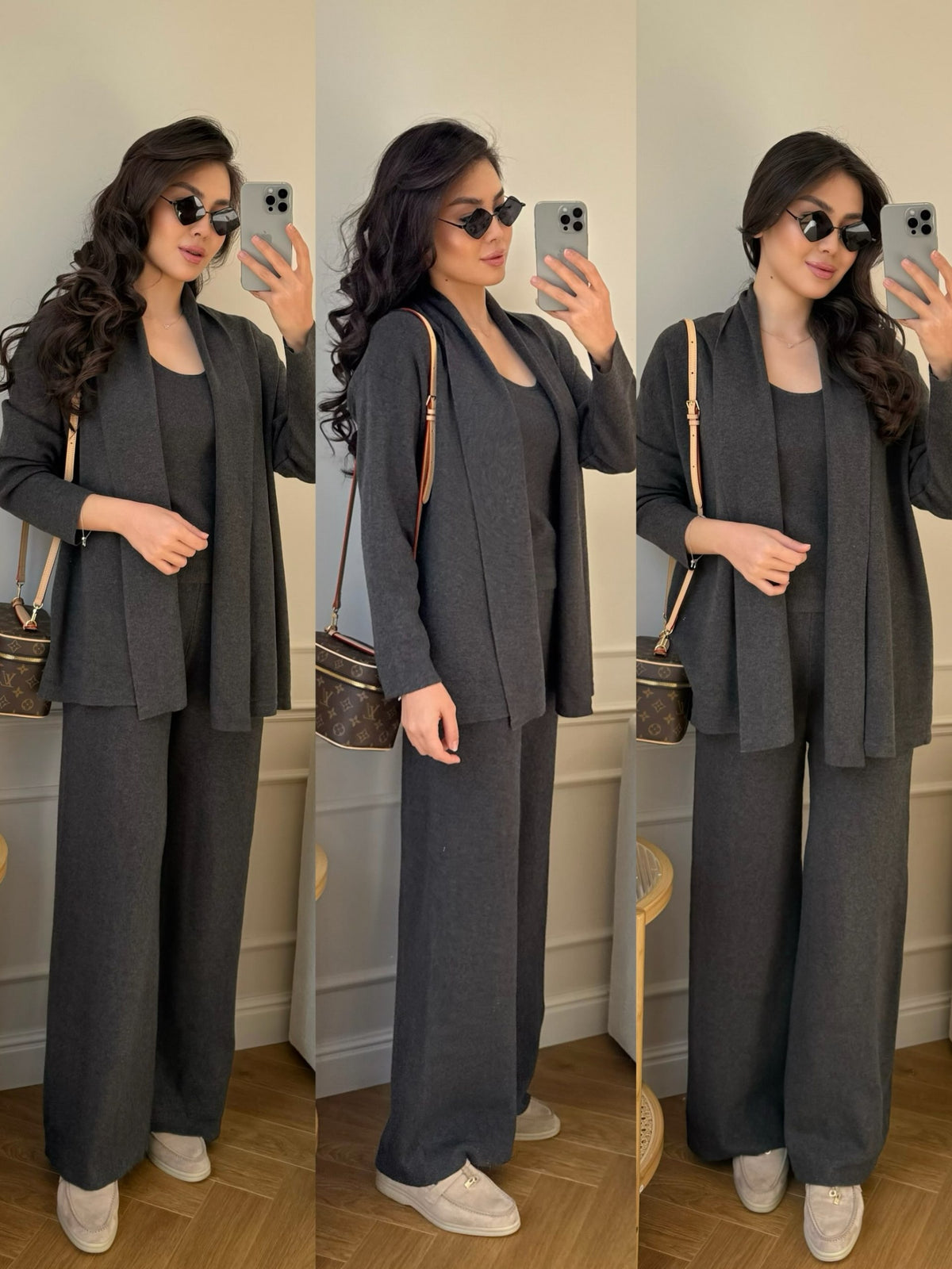 Ensemble 3 Pièces en Maille Fine — Cardigan, Top & Pantalon Fluide