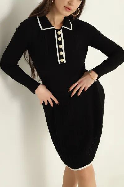 Ensemble 2 Pièces en Maille Côtelée — Pull Col Polo & Jupe Plissée Évasée