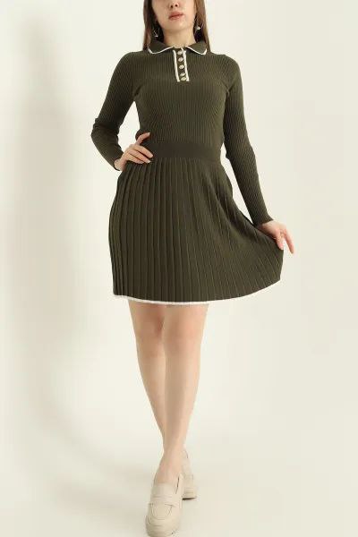 Ensemble 2 Pièces en Maille Côtelée — Pull Col Polo & Jupe Plissée Évasée