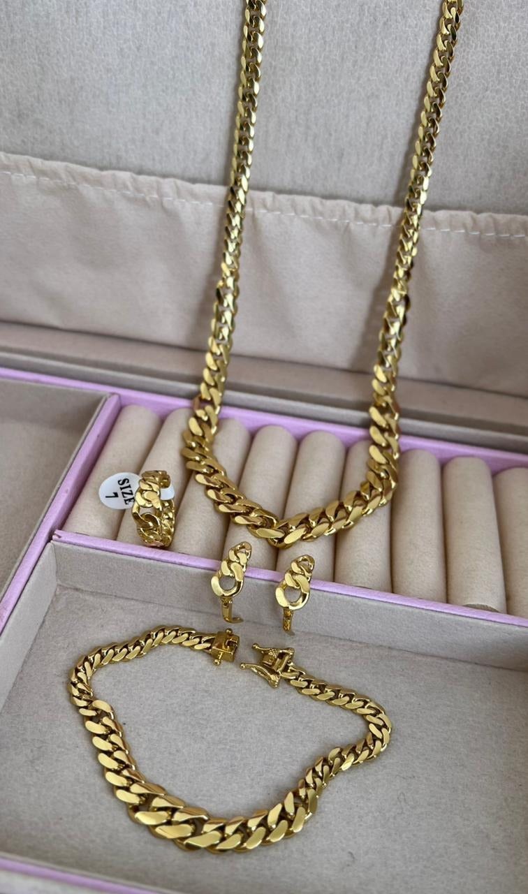 Parure Complète "Cuban Link" – Acier Inoxydable (Garantie Anti-Oxydation)